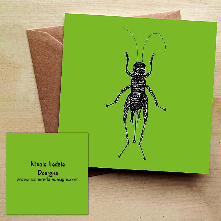 Green Cricket Greetings Card
