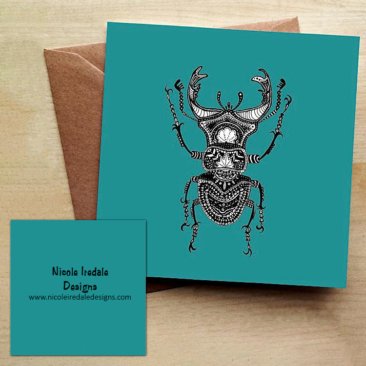 Blue Stag Beetle Greetings Card