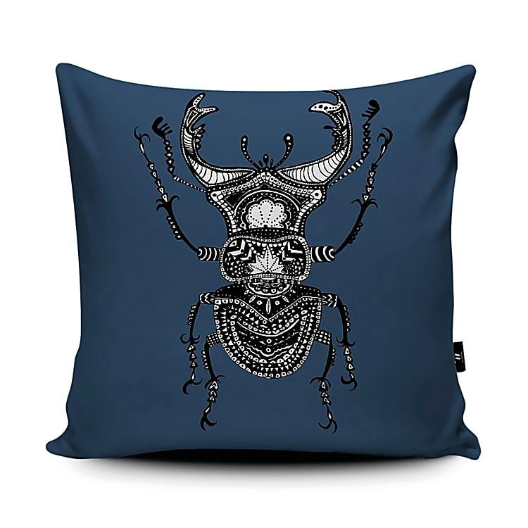 Navy Stag Beetle Cushion